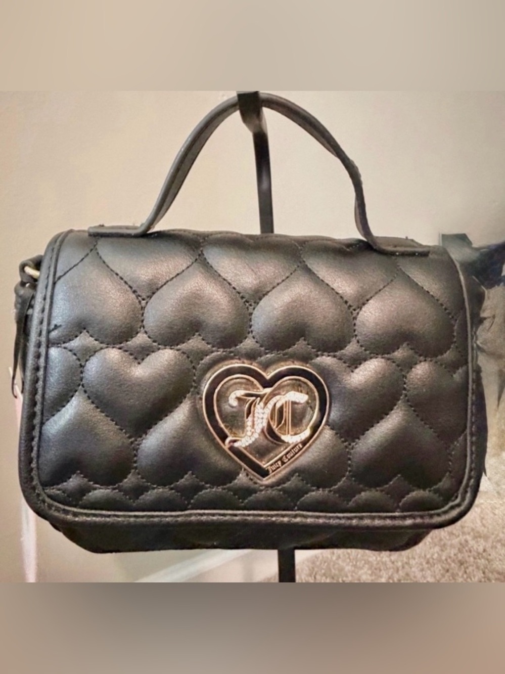 Juicy Couture Black Quilted Heart-Accent Top-Handle Bag NWT